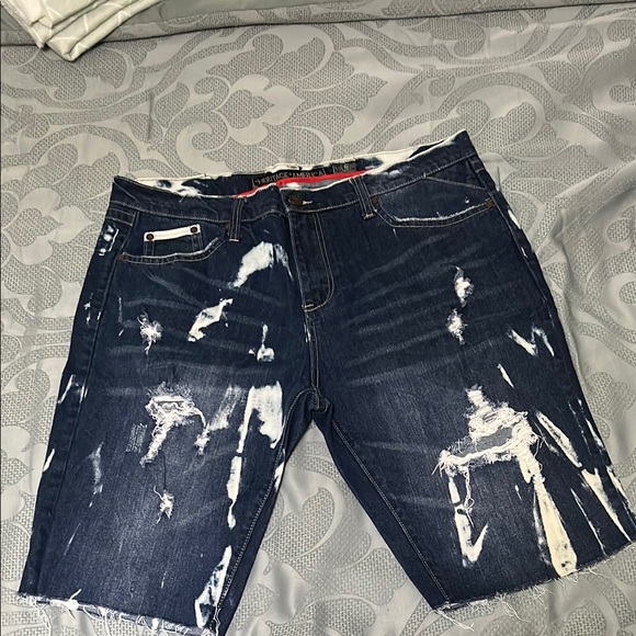 Blue Distressed Jean Shorts with Raw Hem - Picture 1 of 4